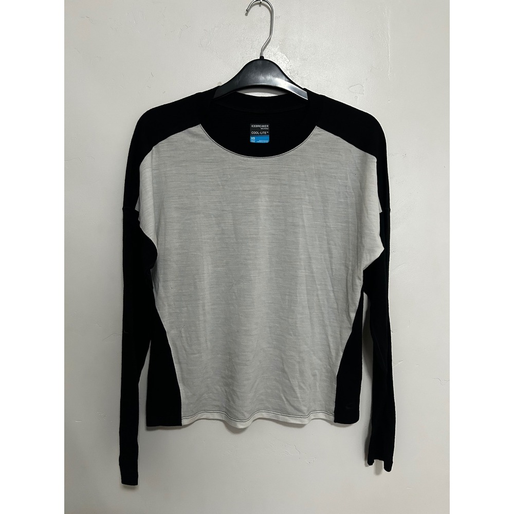 Icebreaker Merino Cool-Lite Colorblock Long Sleeve Top Black Gray XS Women